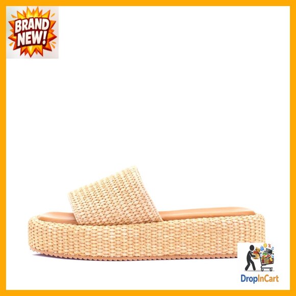 Raffia Platform Sandals Slip On Espadrille Slides Summer Beach Casual Comfort